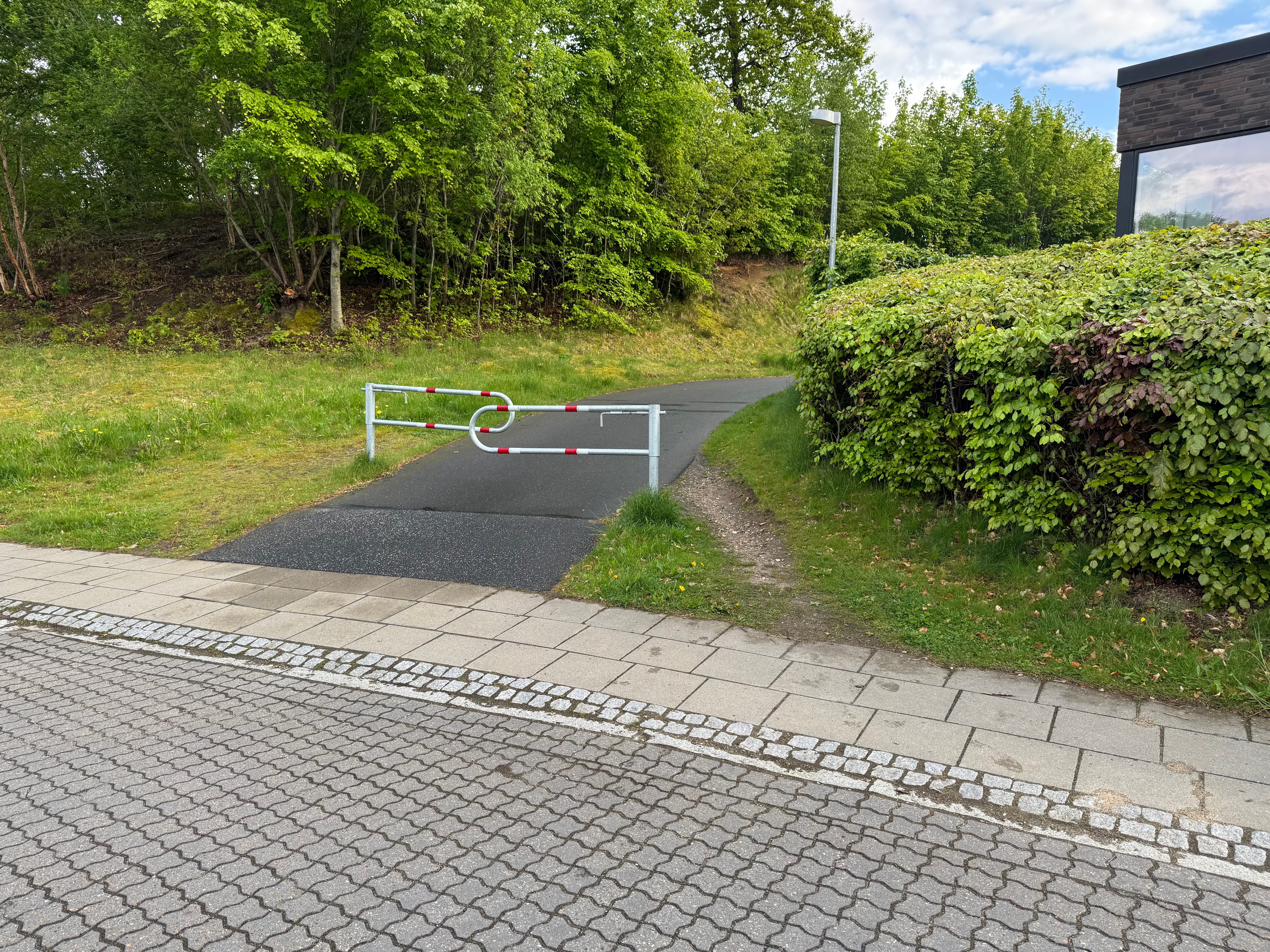 Tydeligt bart spor i jorden uden om en Hjortespringet-bom. Den anlagte passage er bred, men cyklisterne kører alligevel udenom